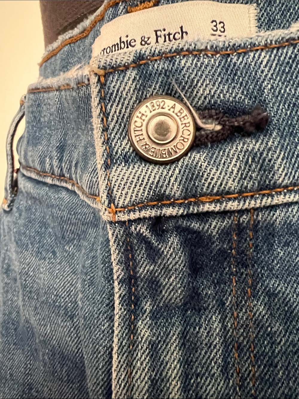 Abercrombie & Fitch Distressed Blue High-Rise Denim Shorts - Picture 3 of 5